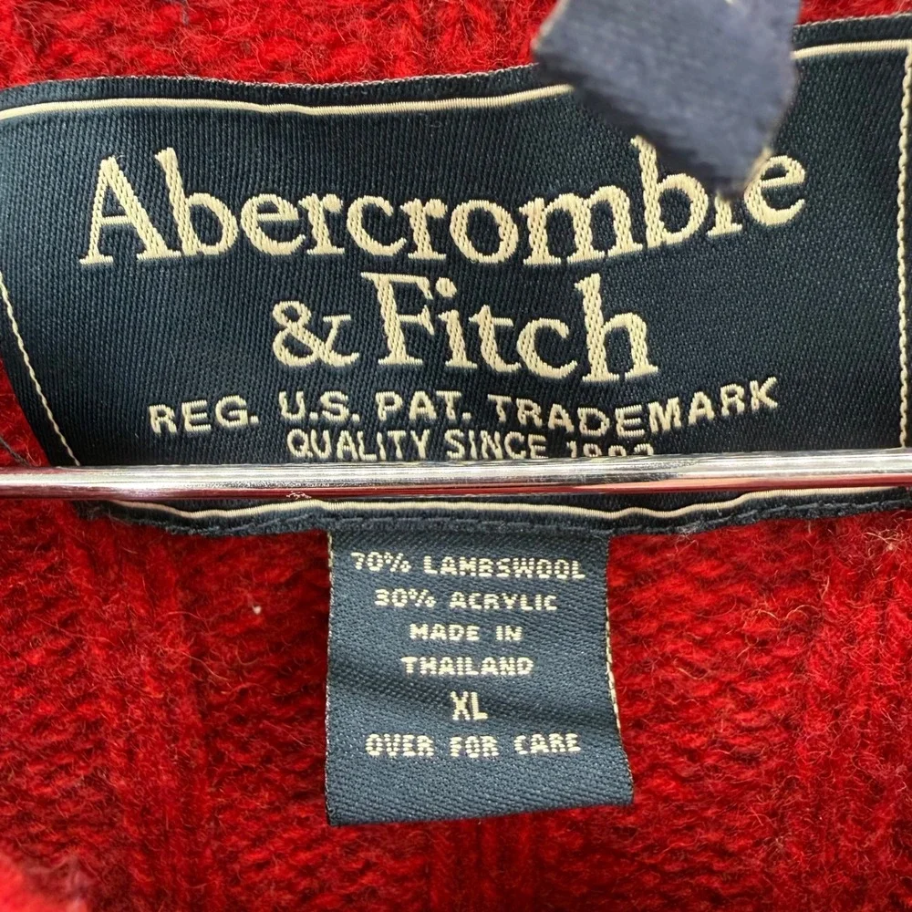 VTG Abercrombie & Fitch Sweater Men XL Knit Lambswool‎ Blend Y2K Preppy Red